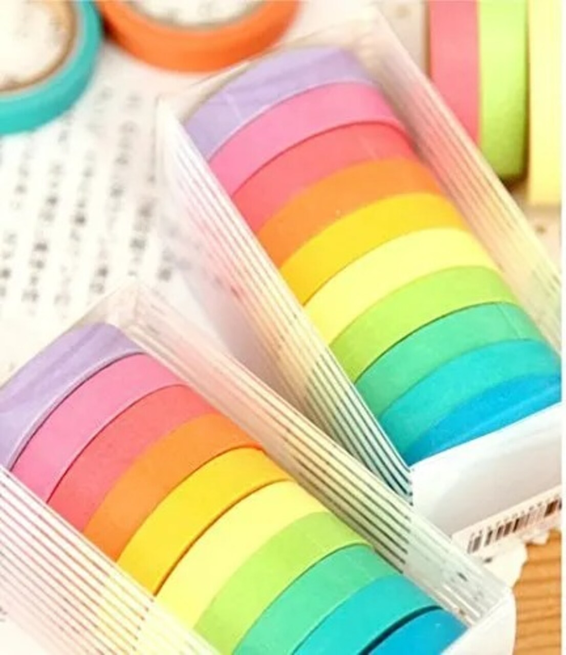 10 Pcs Writable Rolls Paper Washi Masking Tape Rainbow Sticky Adhesive